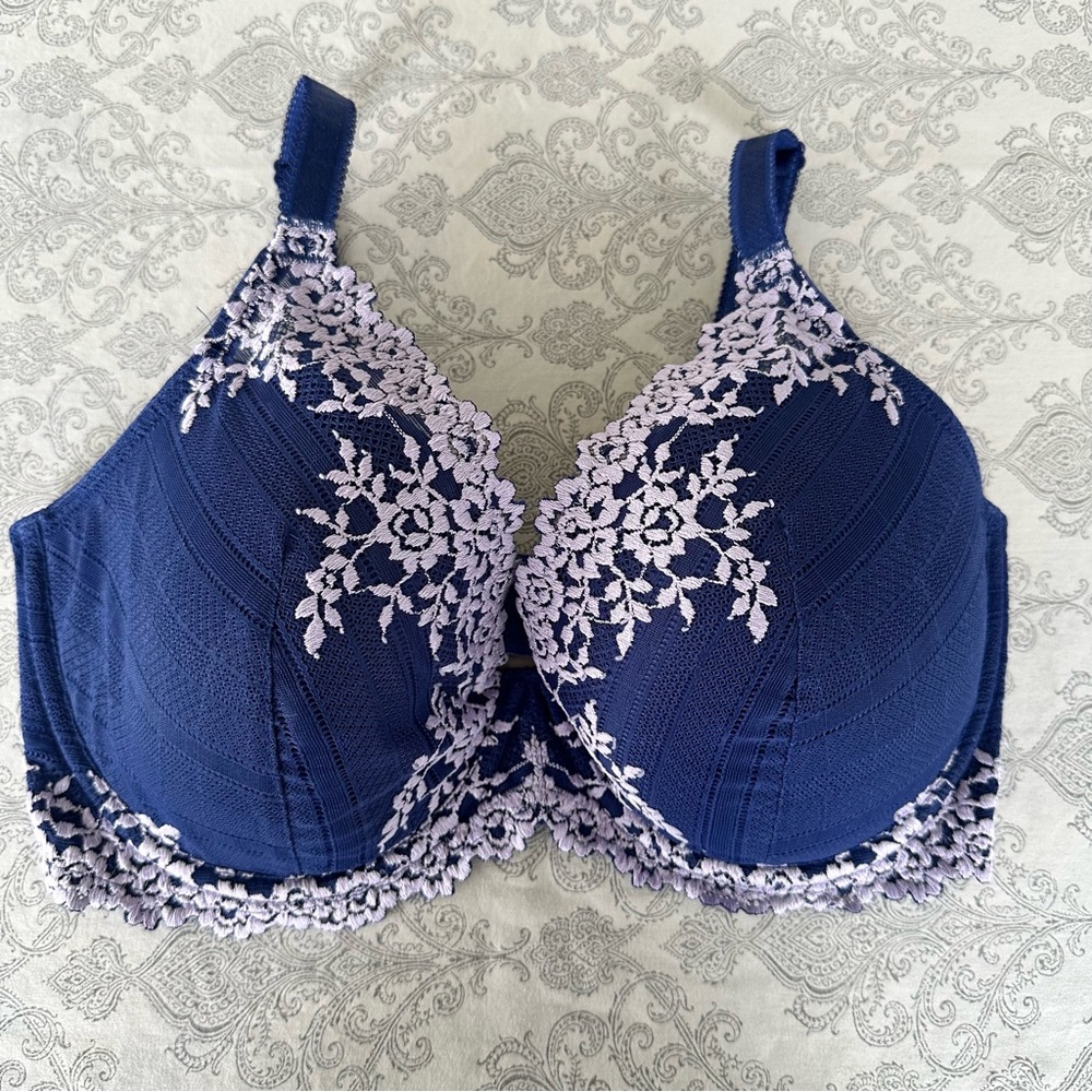 Wacoal Embrace Lace Plunge Bra Twilight Blue Lavender Fog Size 36DDD